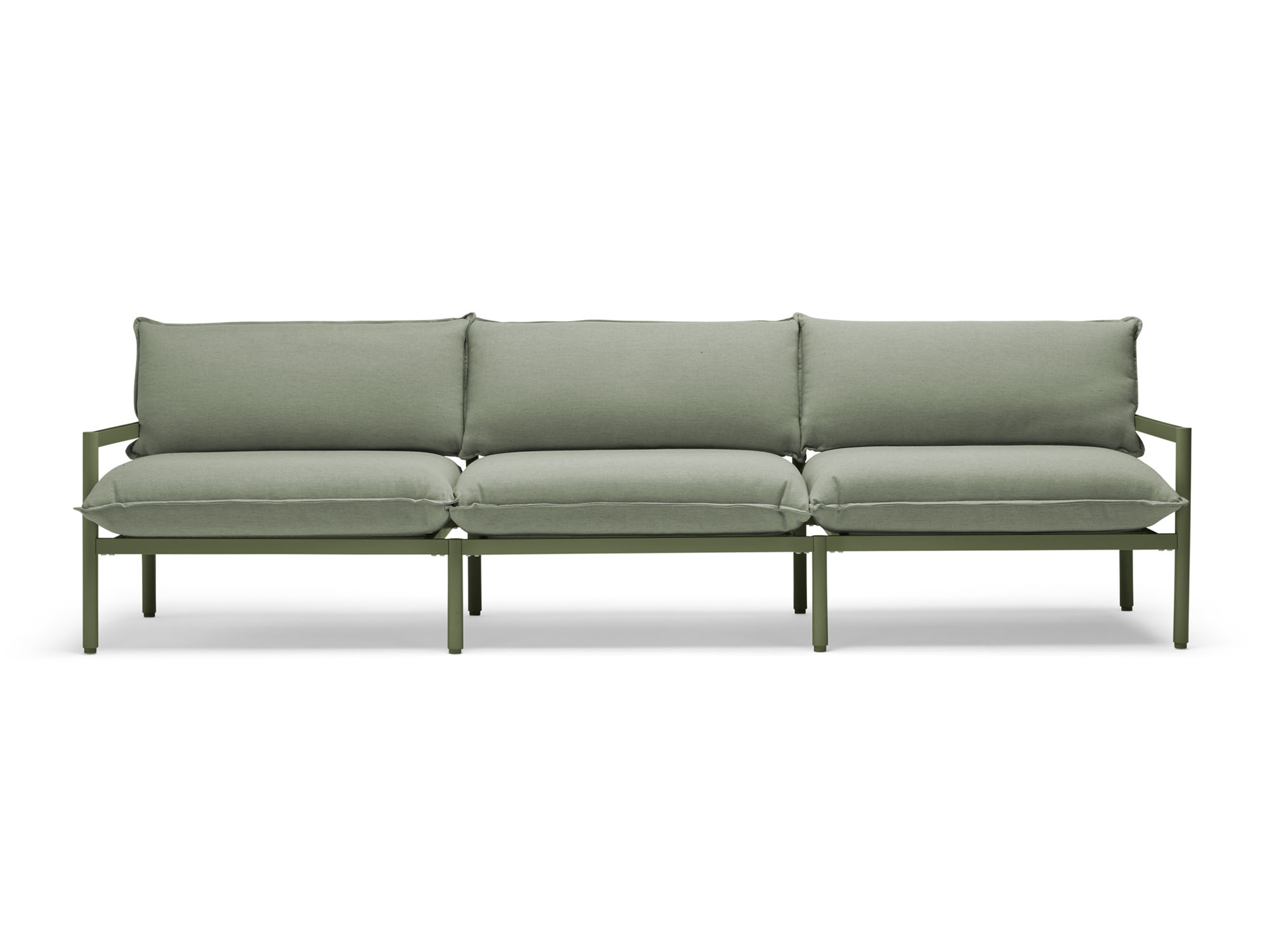 Front view of 3 seat green outdoor sofa